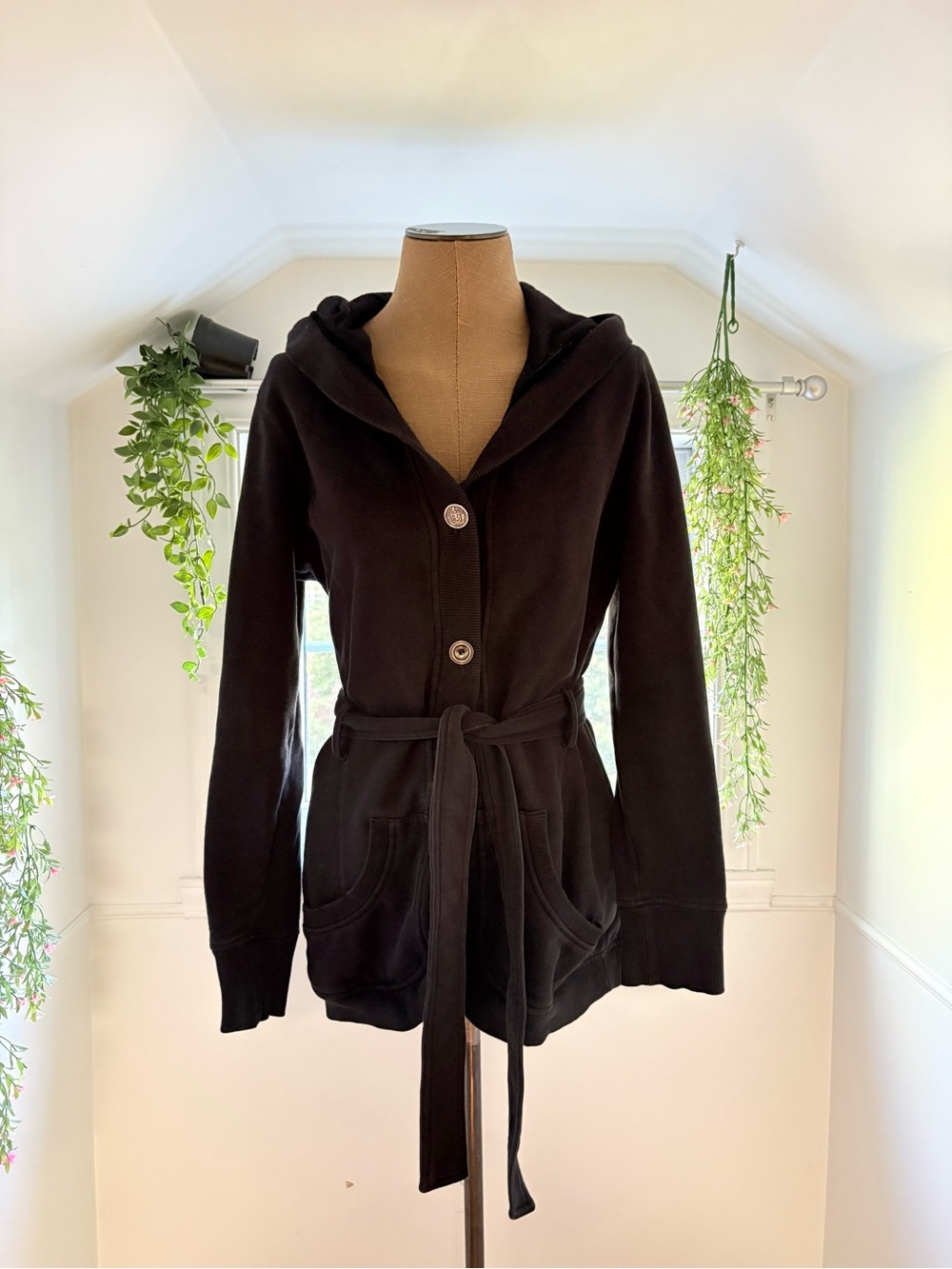 Black Hooded & Belted Cardigan- Women